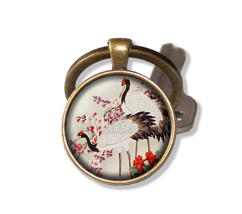 Japanese Cranes in Cherry Blossoms