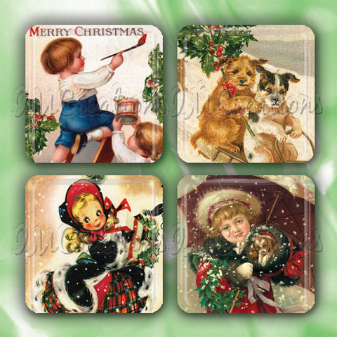 Victorian Christmas Holiday Child and Pups