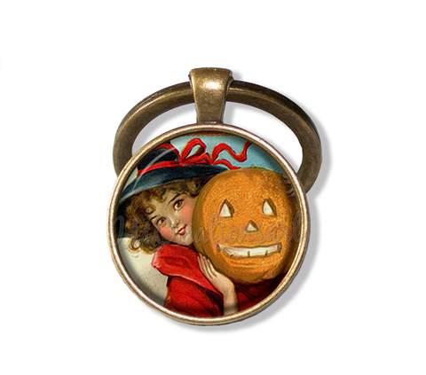 Halloween Vintage Little Witch with Pumpkin