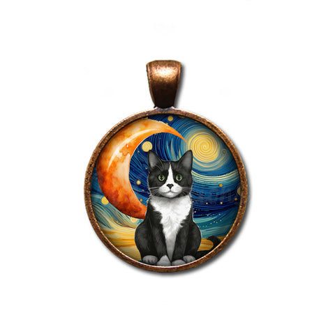 Tuxedo Cat Starry Night Style