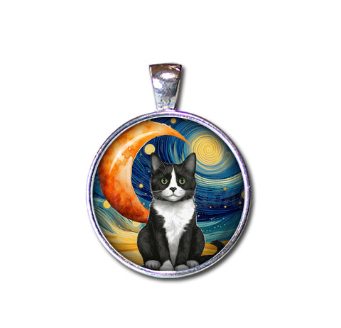 Tuxedo Cat Starry Night Style