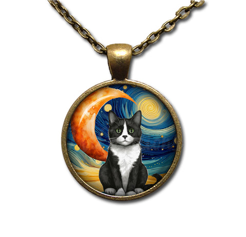 Tuxedo Cat Starry Night Style