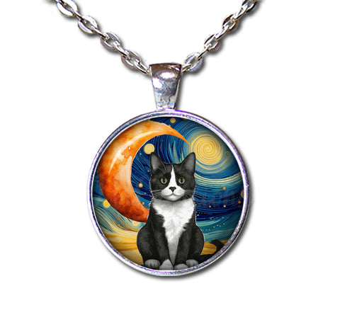 Tuxedo Cat Starry Night Style