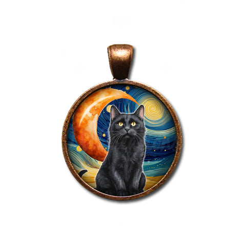 Black Cat Starry Night Style
