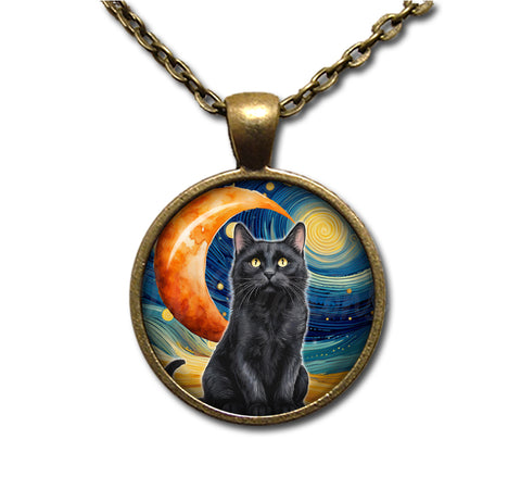 Black Cat Starry Night Style