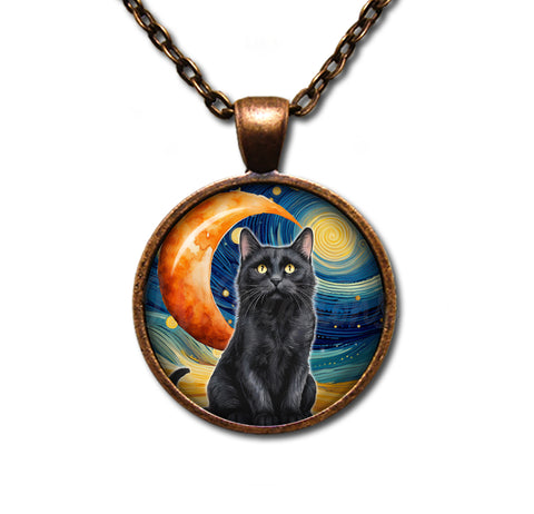 Black Cat Starry Night Style