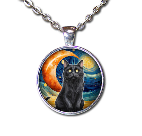 Black Cat Starry Night Style