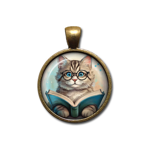 Tabby Cat with Book and Glasses
