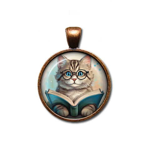 Tabby Cat with Book and Glasses