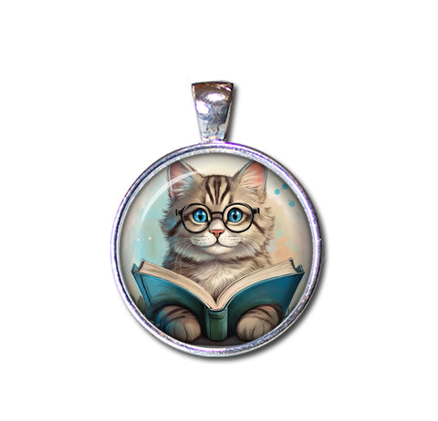 Tabby Cat with Book and Glasses