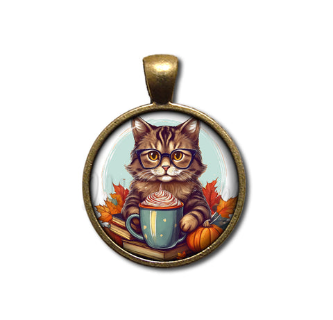 Autumn Tabby Cat with Pumpkin Latte