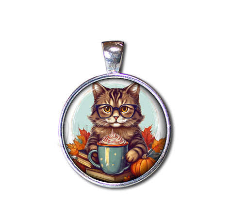 Autumn Tabby Cat with Pumpkin Latte