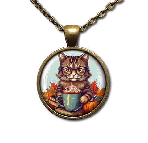 Autumn Tabby Cat with Pumpkin Latte