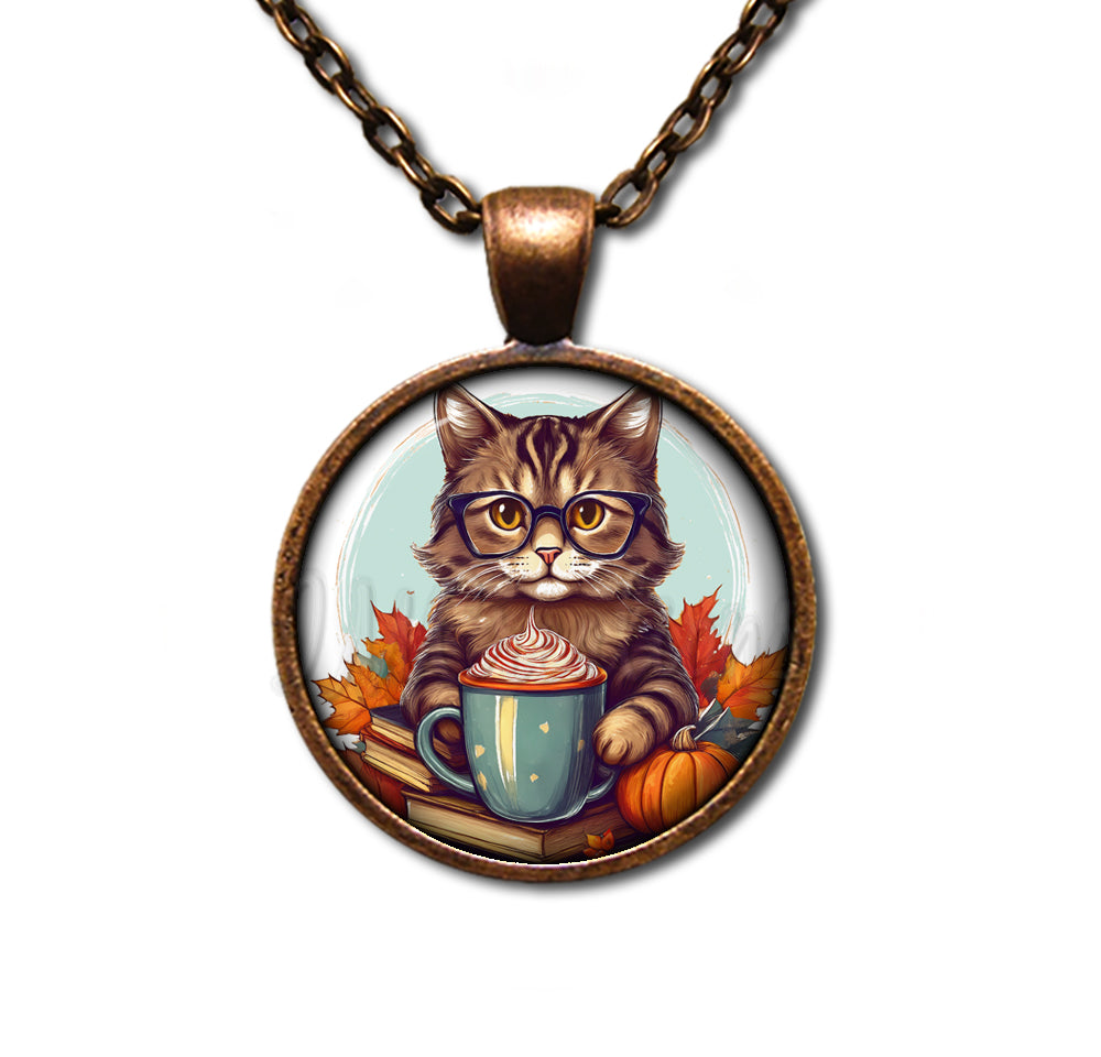 Autumn Tabby Cat with Pumpkin Latte