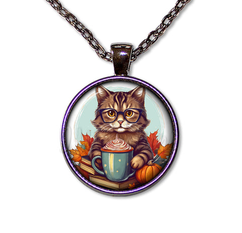 Autumn Tabby Cat with Pumpkin Latte