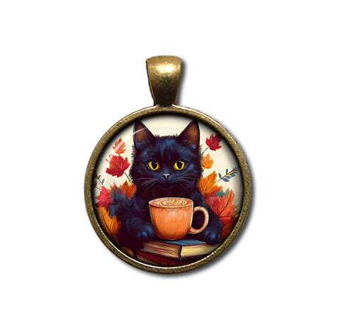 Autumn Black Kitten with Pumpkin Latte