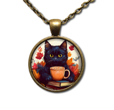 Autumn Black Kitten with Pumpkin Latte