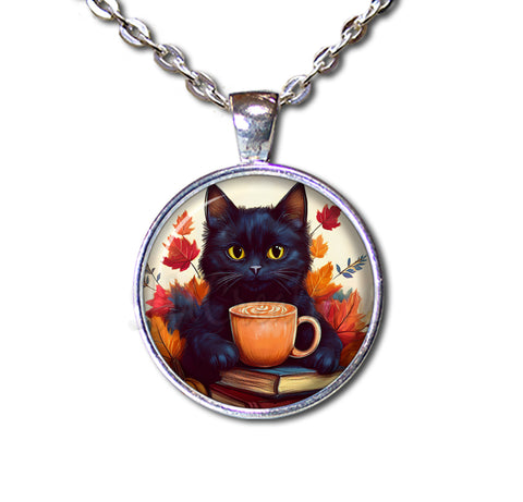 Autumn Black Kitten with Pumpkin Latte