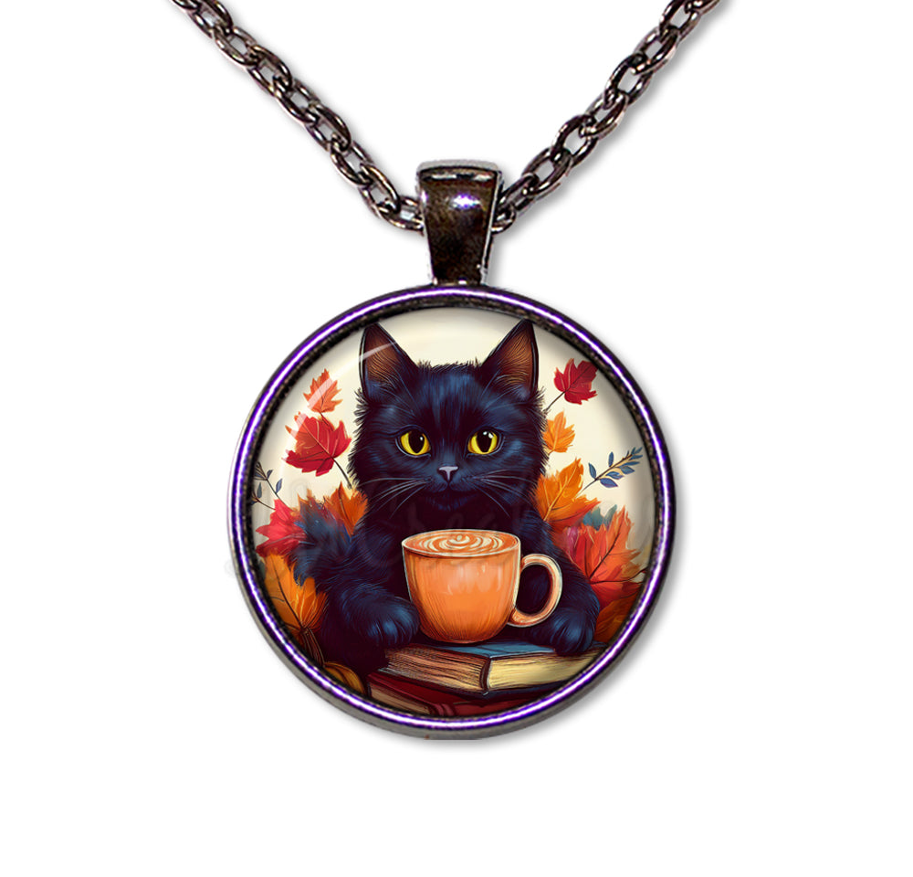 Autumn Black Kitten with Pumpkin Latte