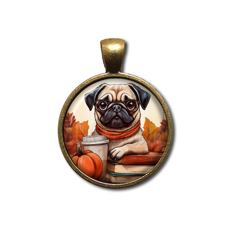 Autumn Adorable Pug with Pumpkin Latte