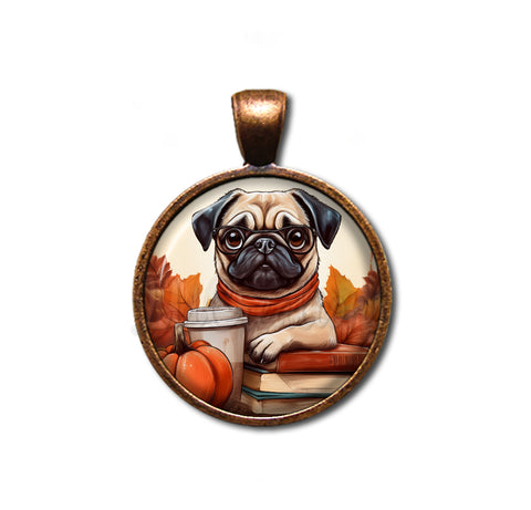 Autumn Adorable Pug with Pumpkin Latte