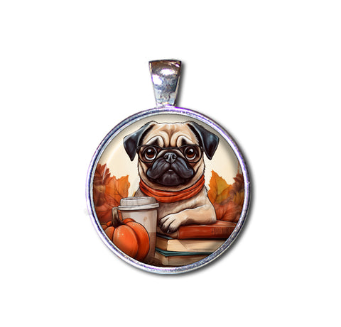 Autumn Adorable Pug with Pumpkin Latte