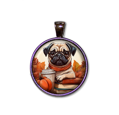Autumn Adorable Pug with Pumpkin Latte