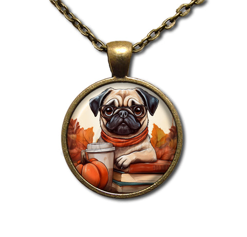 Autumn Adorable Pug with Pumpkin Latte