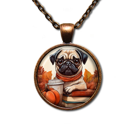Autumn Adorable Pug with Pumpkin Latte