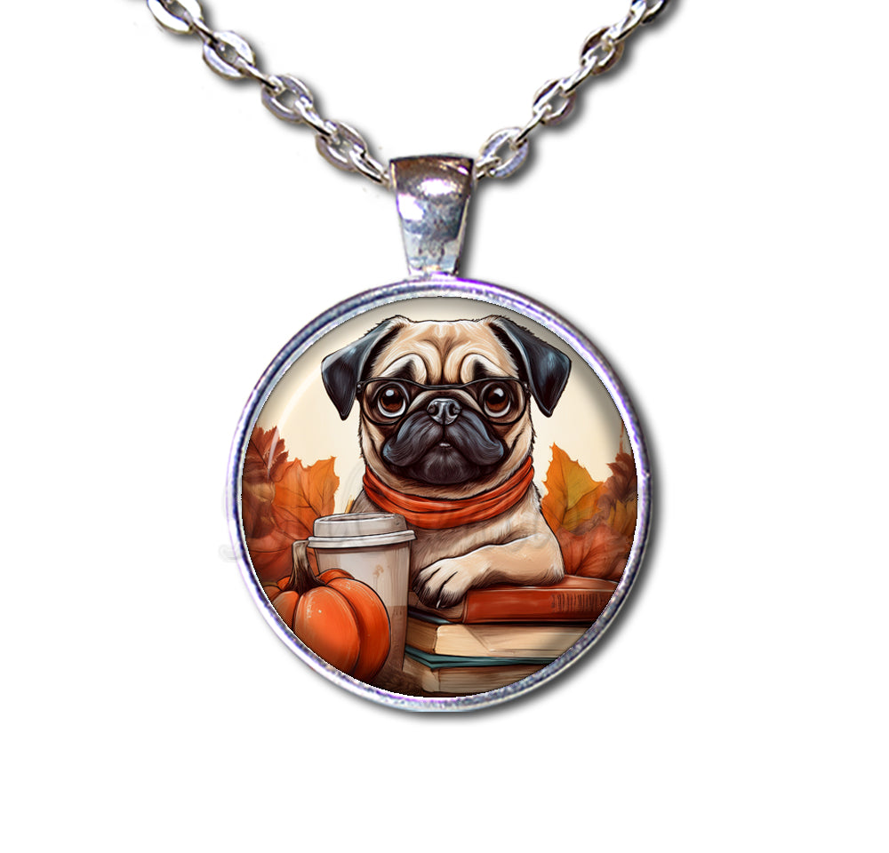 Autumn Adorable Pug with Pumpkin Latte