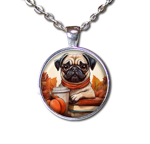 Autumn Adorable Pug with Pumpkin Latte