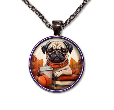 Autumn Adorable Pug with Pumpkin Latte
