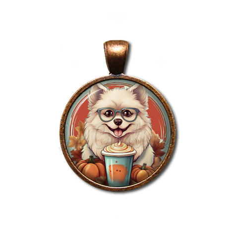 Autumn Pomeranian Dog with Pumpkin Latte