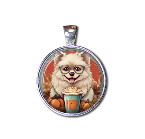 Autumn Pomeranian Dog with Pumpkin Latte