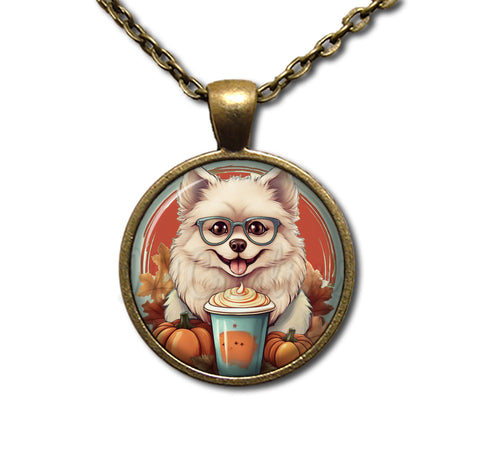 Autumn Pomeranian Dog with Pumpkin Latte