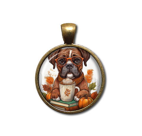 Autumn Sweet Boxer Dog with Pumpkin Latte