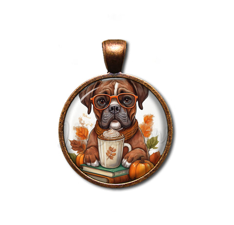 Autumn Sweet Boxer Dog with Pumpkin Latte