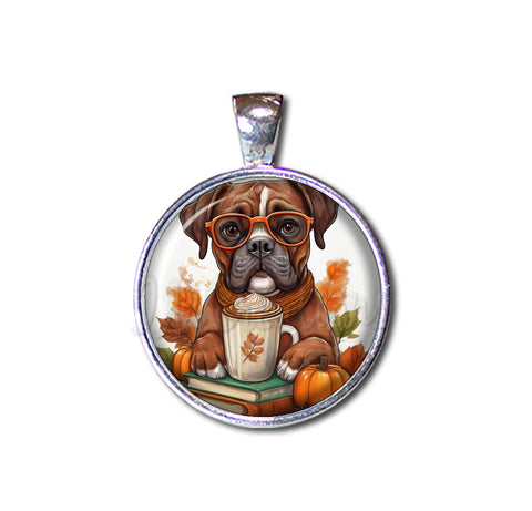 Autumn Sweet Boxer Dog with Pumpkin Latte