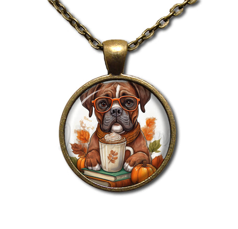 Autumn Sweet Boxer Dog with Pumpkin Latte