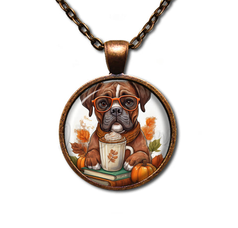Autumn Sweet Boxer Dog with Pumpkin Latte
