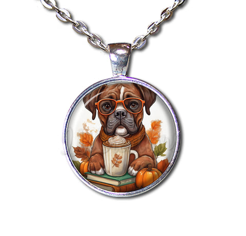 Autumn Sweet Boxer Dog with Pumpkin Latte