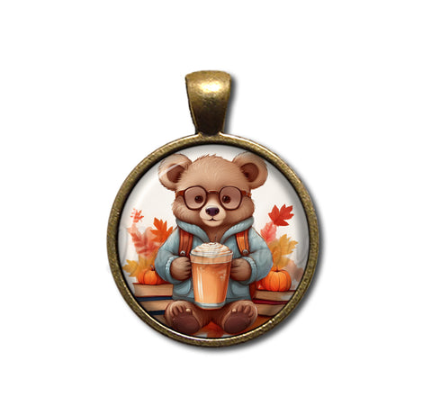 Autumn Bear with Pumpkin Latte and Books