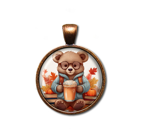 Autumn Bear with Pumpkin Latte and Books