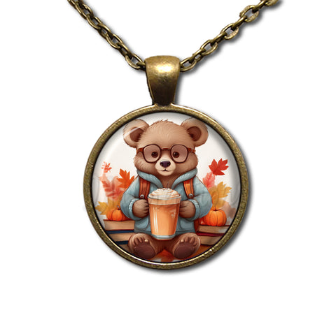 Autumn Bear with Pumpkin Latte and Books