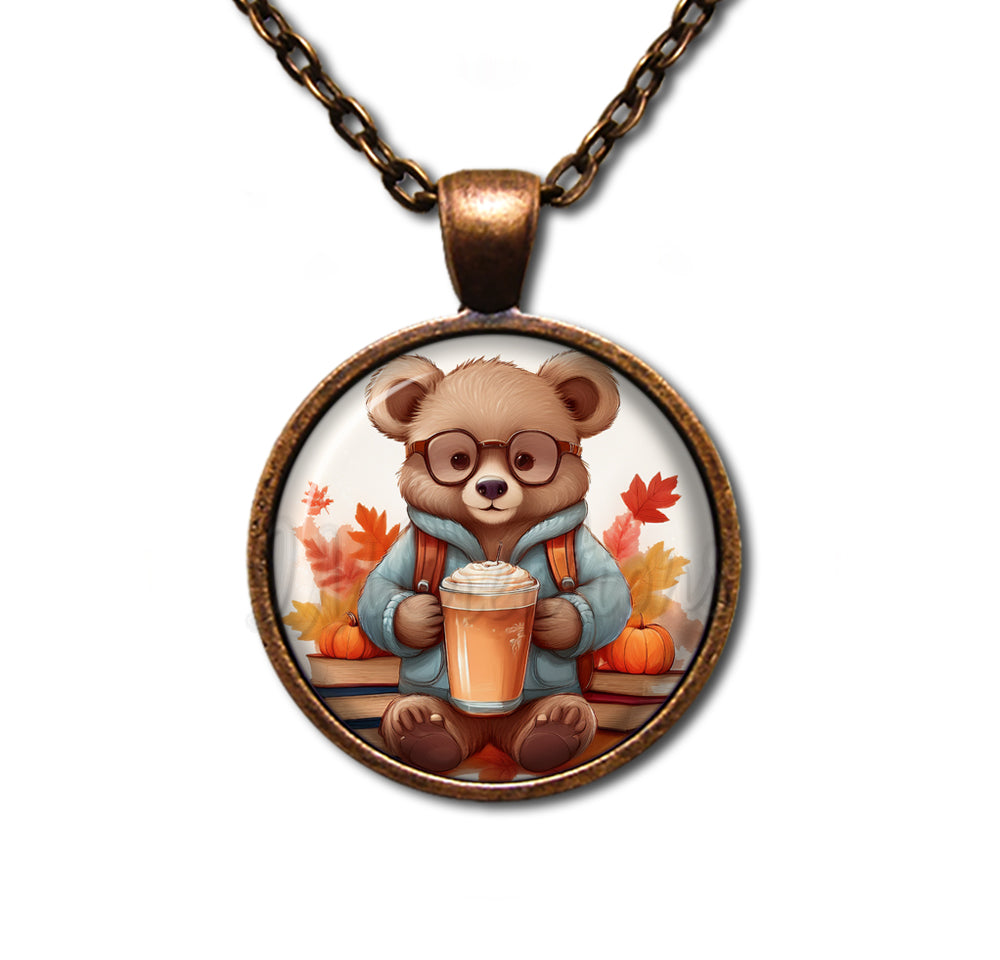 Autumn Bear with Pumpkin Latte and Books