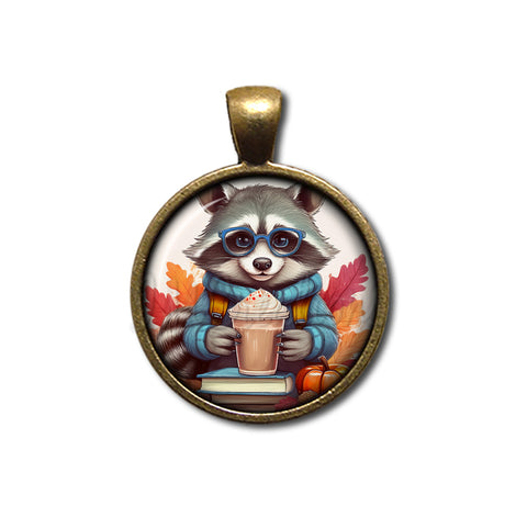 Autumn Raccoon with Pumpkin Latte and Books