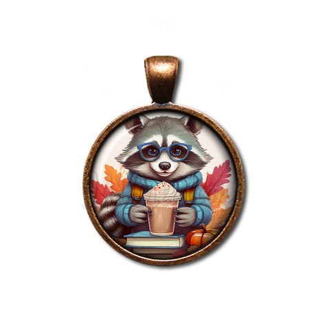 Autumn Raccoon with Pumpkin Latte and Books