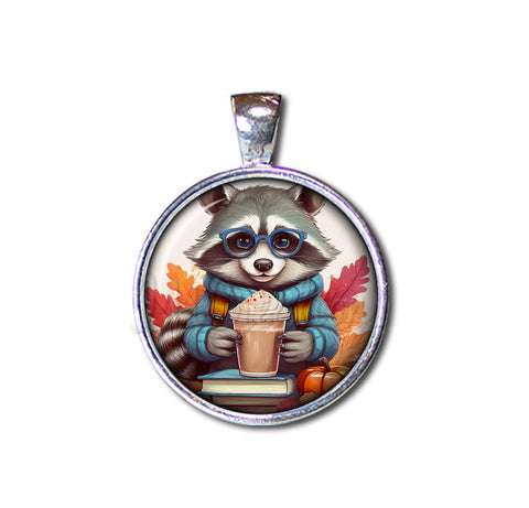 Autumn Raccoon with Pumpkin Latte and Books