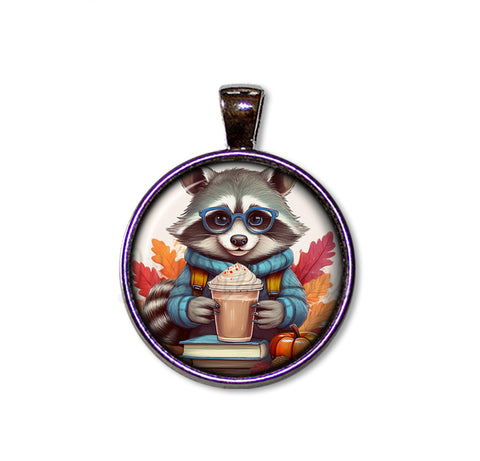 Autumn Raccoon with Pumpkin Latte and Books