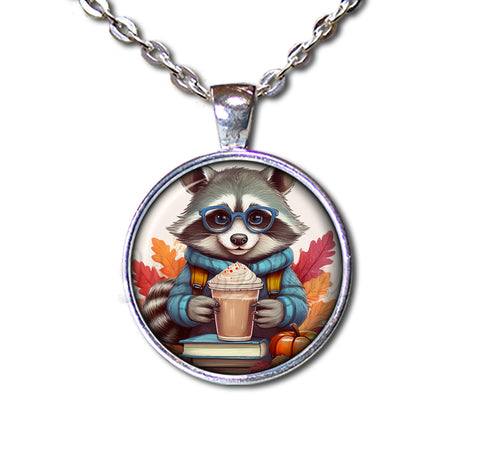 Autumn Raccoon with Pumpkin Latte and Books